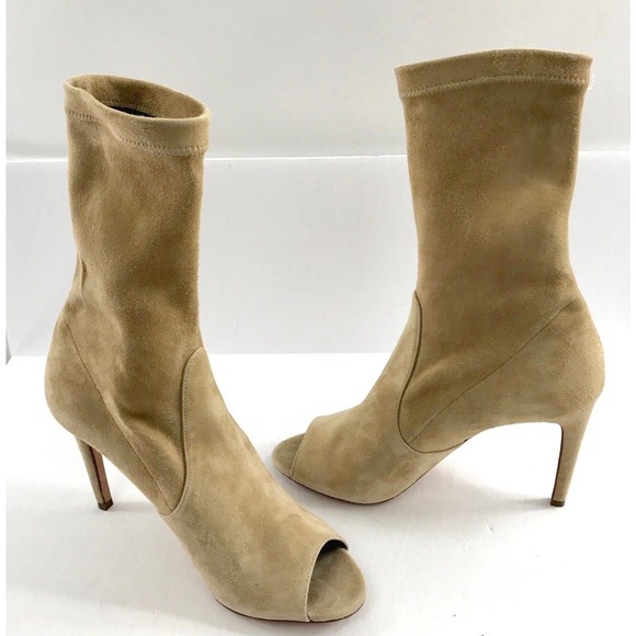 Jean-Michel Cazabat 6.5 'Olaz' Booties Shoes Peep Toe Camel Beige Suede MSRP$595 - Picture 3 of 8